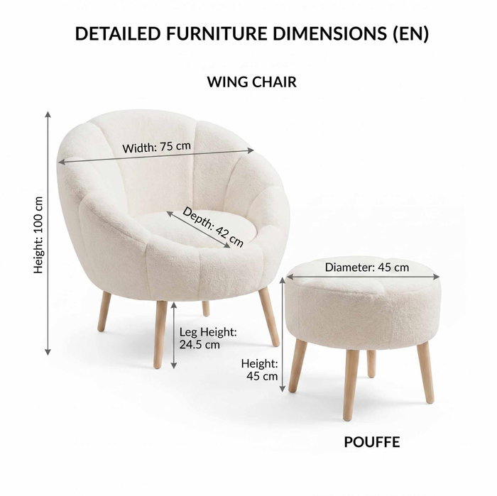 Atelier Del Sofa Lida - White Conjunto de Sillón y Puff Atelier Del Sofa Lida - White Conjunto de Sillón y Puff